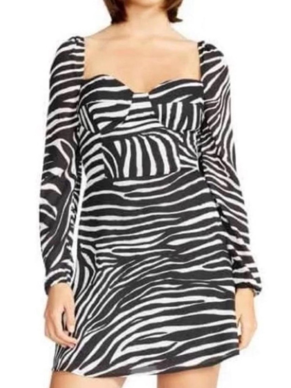 Steve Madden Black & White Zebra-Print Long Sleeve Mini Dress
